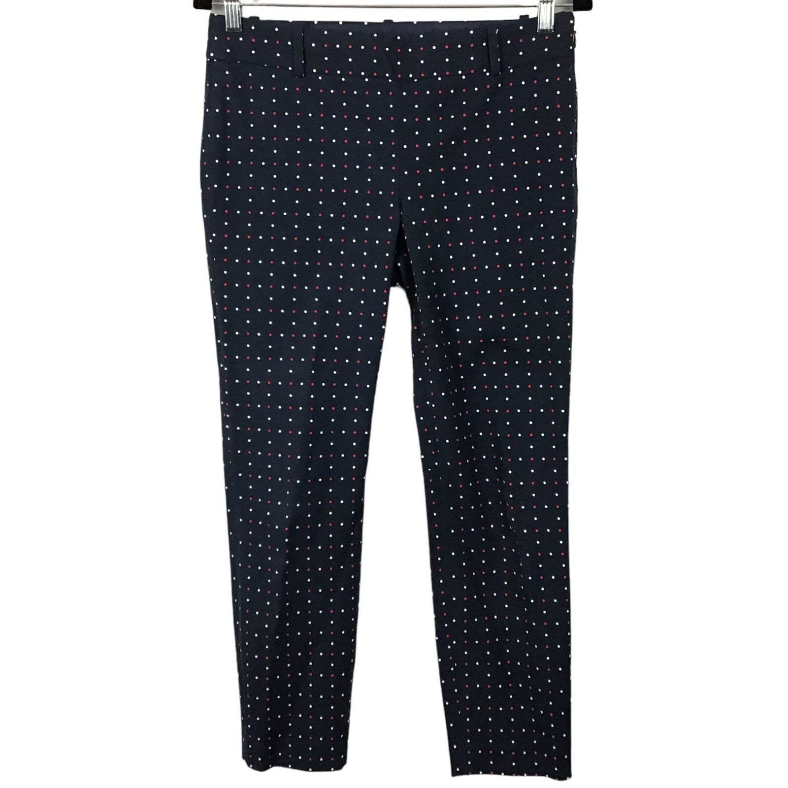 J Crew Winnie City Fit Stretch Ankle Slim Pant Dark Navy Blue Dot Print Sz 4